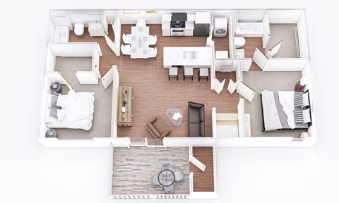 Floor plan for 2 beds, 2 baths, 1155 sqft